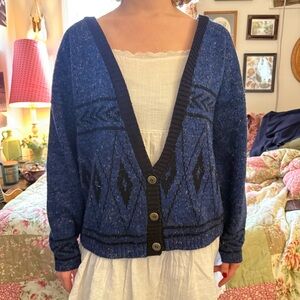 Cherokee 90s Vintage Rare Find Blue and Black Patterned Sweater L